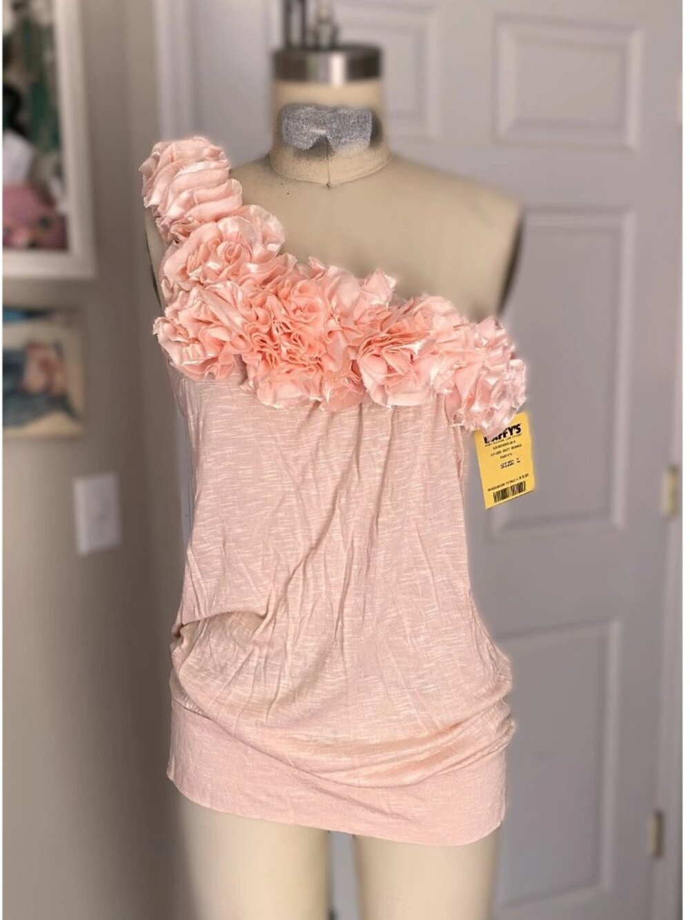CANTATA Pink Y2K One-shoulder 3D Flower Camisole Tank Shirt *LARGE* deadstock